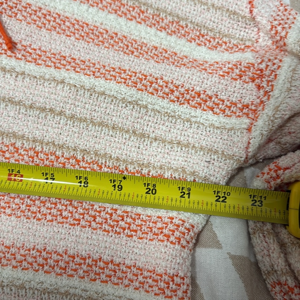 Sahalie Striped Orange and Cream Women's Baja knit Sweater hoodie - Picture 5 of 6